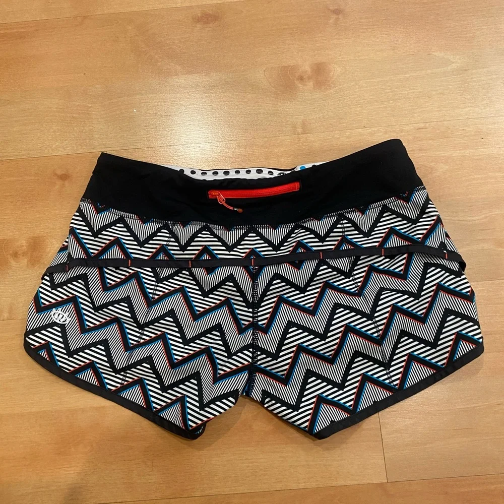 lululemon Black Chevron Athletic Shorts with Teal & Rust Accents